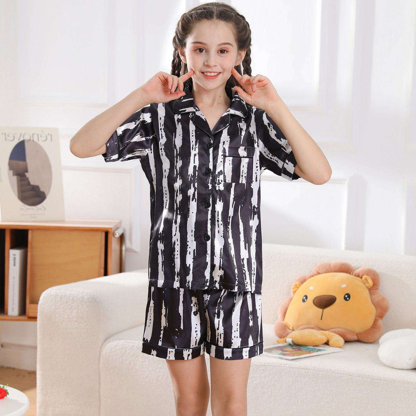 girls Silky Pajamas Set Short Top & Short pants -KJ417T-130