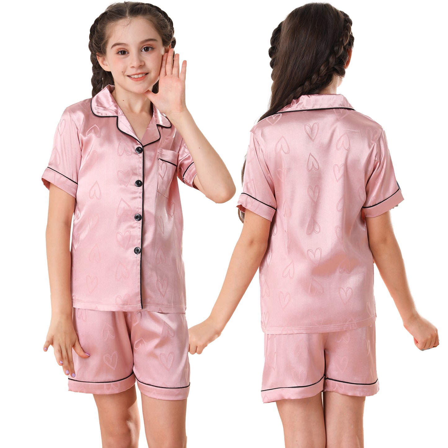 girls Silky Pajamas Set Short Top & Short pants -KJ447T-130