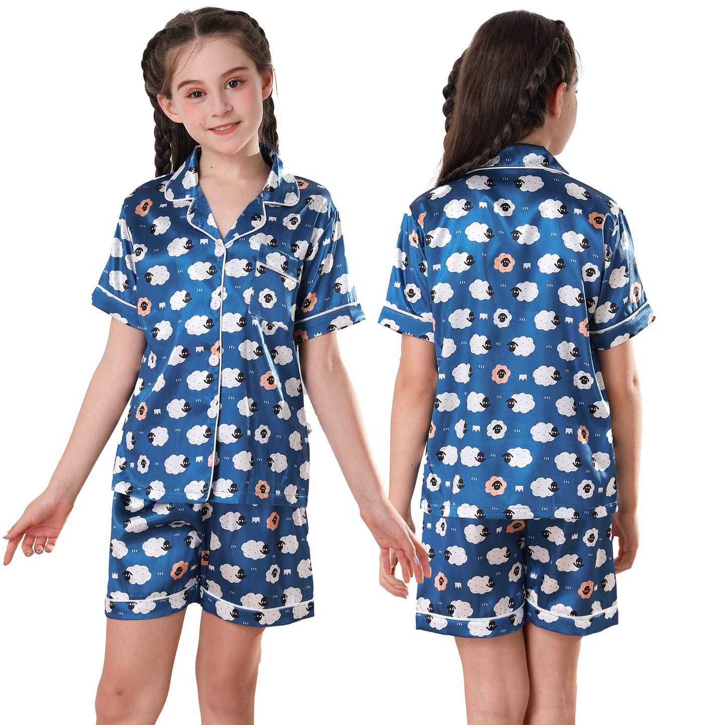 girls Silky Pajamas Set Short Top & Short pants -KJ449T-130