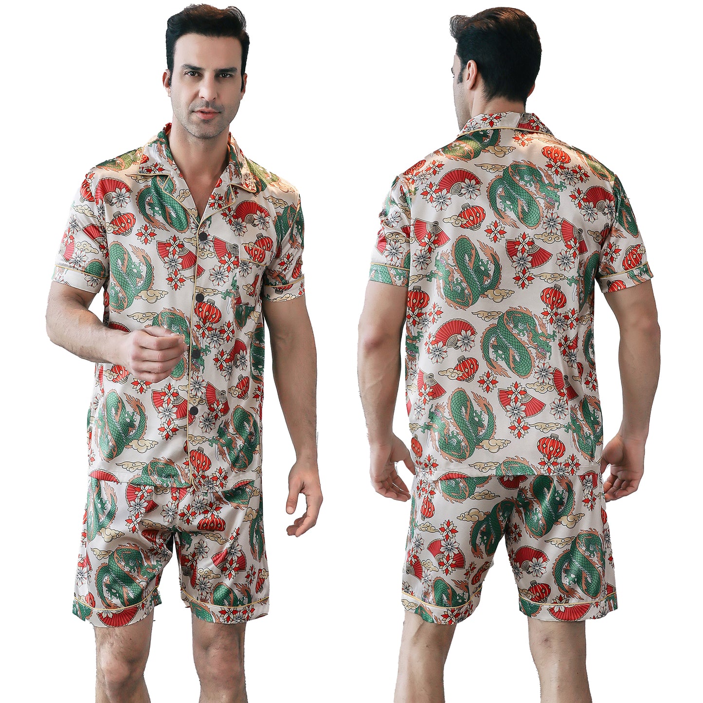 Mens Silky Pajamas Set Short Top & short pants Nightwear-KJ4010-M