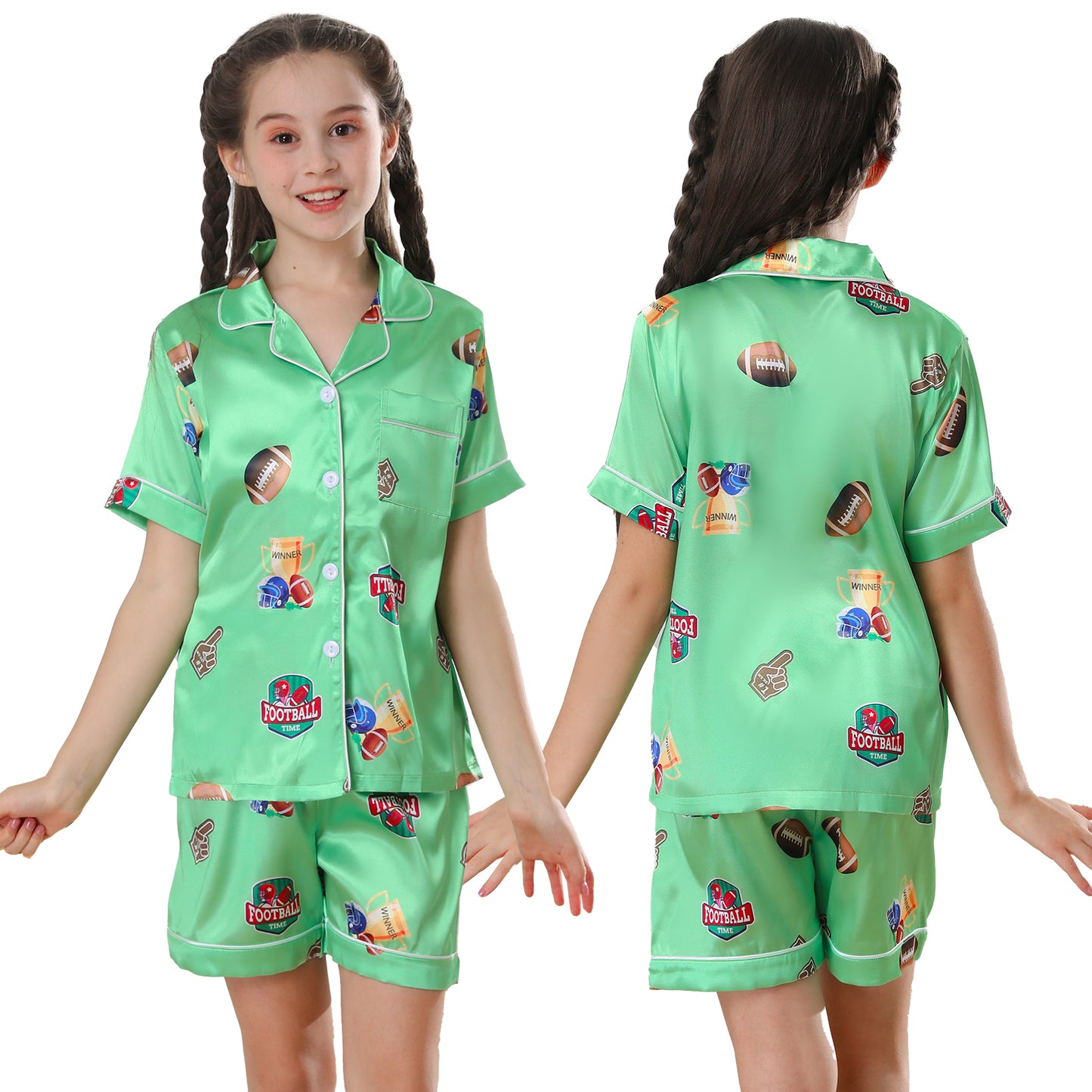 Girl's  Silk Pajama Set Short Top & Short pants  Loungewear-KJ429T-130