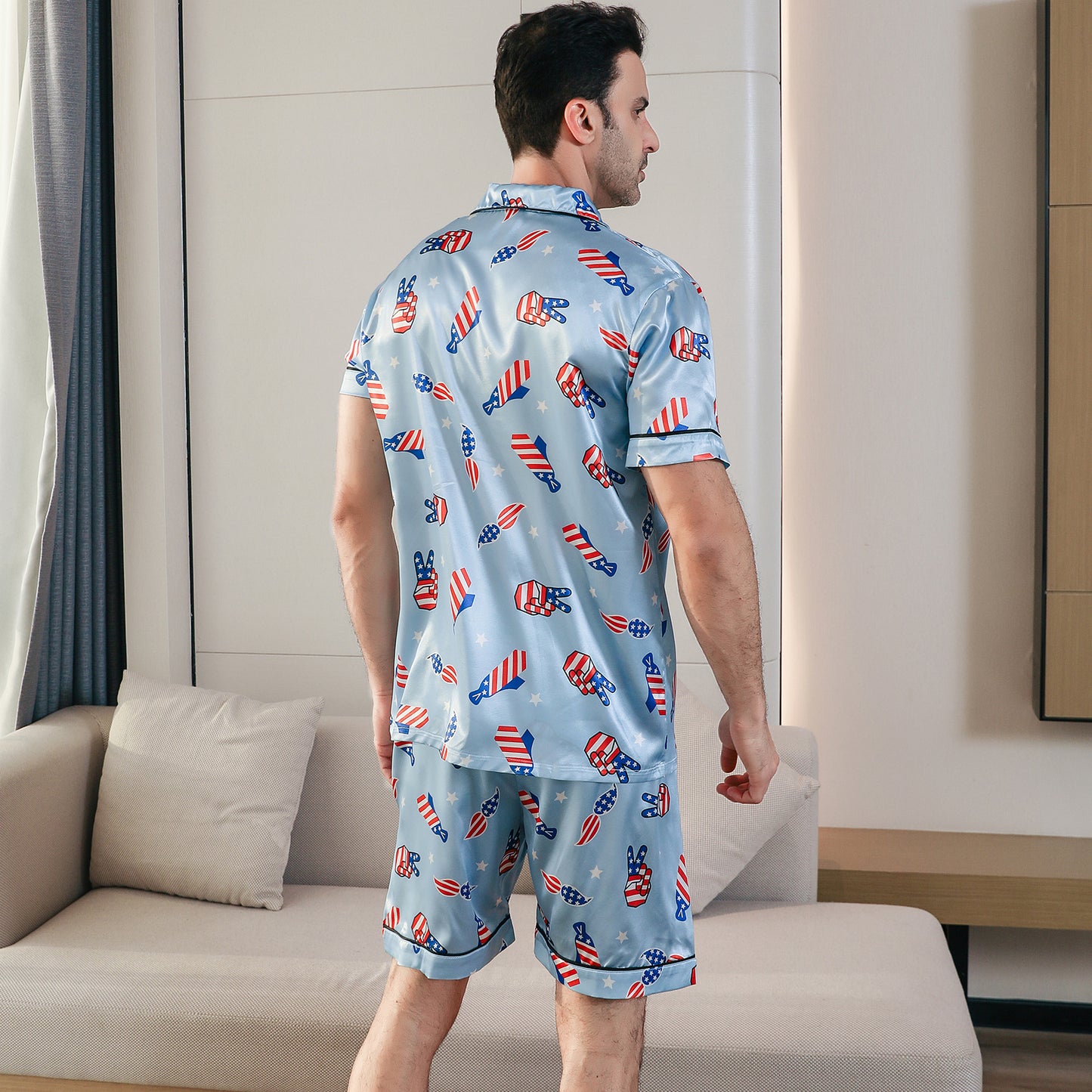 Men's Silk Pajama Set 3 Pieces Loungewear-KJ6048-M