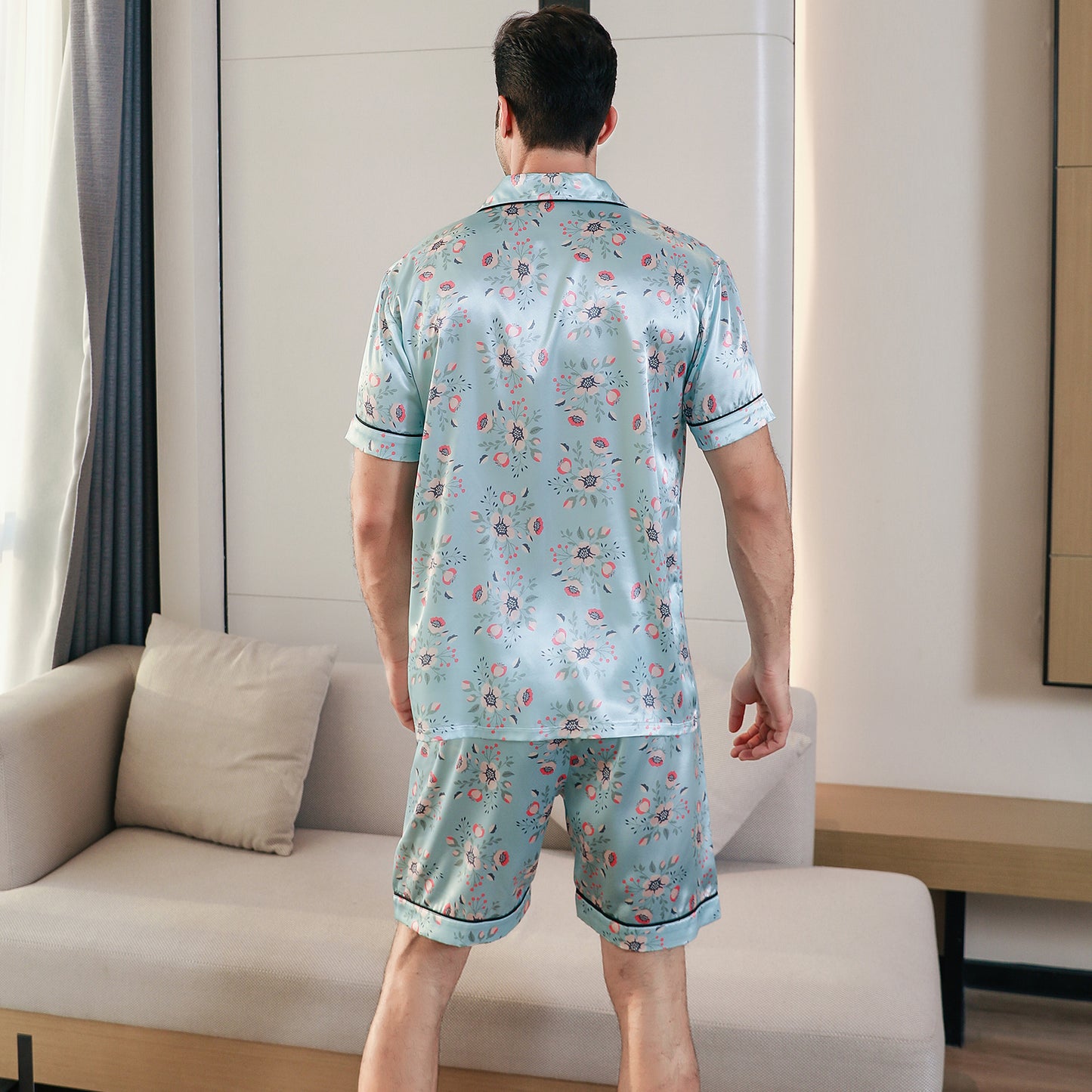 Men's Silk Pajama Set 3 Pieces Loungewear-KJ6049-M