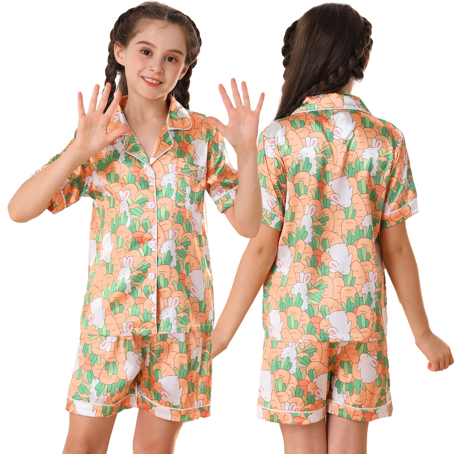 girls Silky Pajamas Set Short Top & Short pants -KJ448T-130