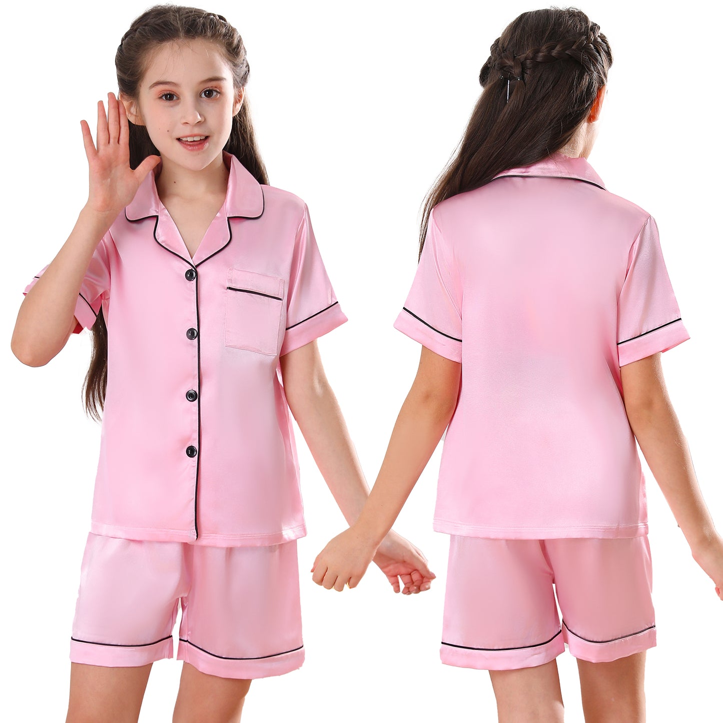 girls Silky Pajamas Set Short Top & Short pants -KJ402T-130