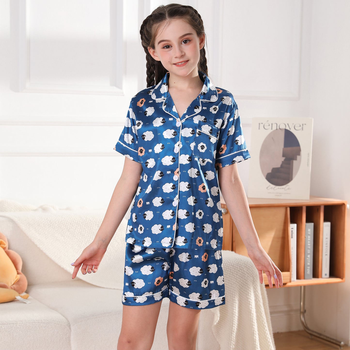 girls Silky Pajamas Set Short Top & Short pants -KJ449T-130