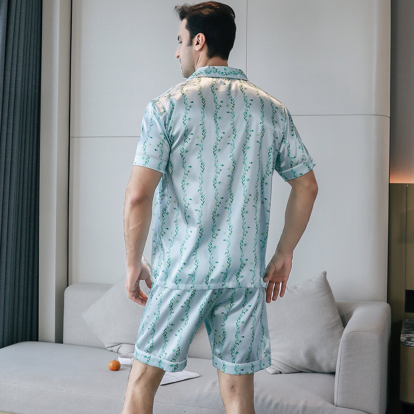 Men's Satin Pajama Set 3 Pieces Classic Sleepwear-KJ6012-M