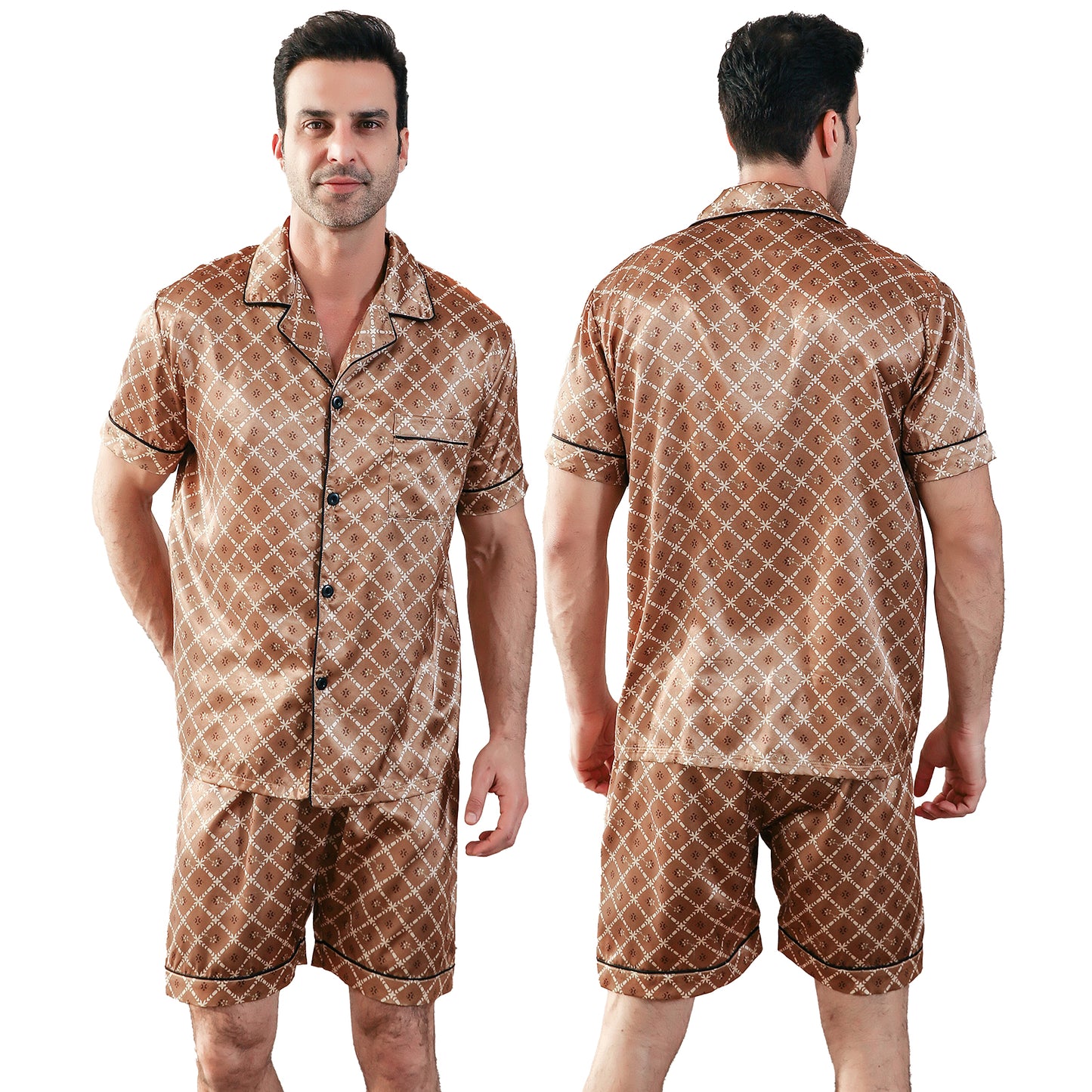 Men's  Silk Pajama Set Short Top & short Pants  Loungewear-KJ4046-M