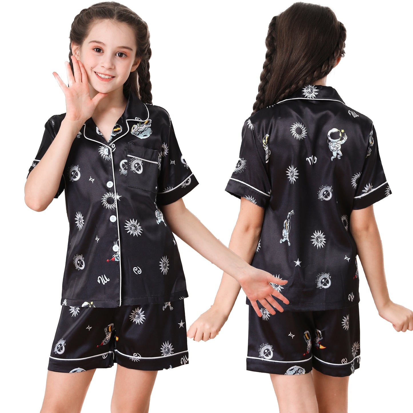 girls Silky Pajamas Set Short Top & Short pants -KJ419T-130