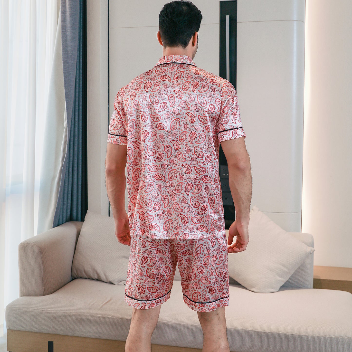 Men's Silk Pajama Set 3 Pieces Loungewear-KJ6053-M