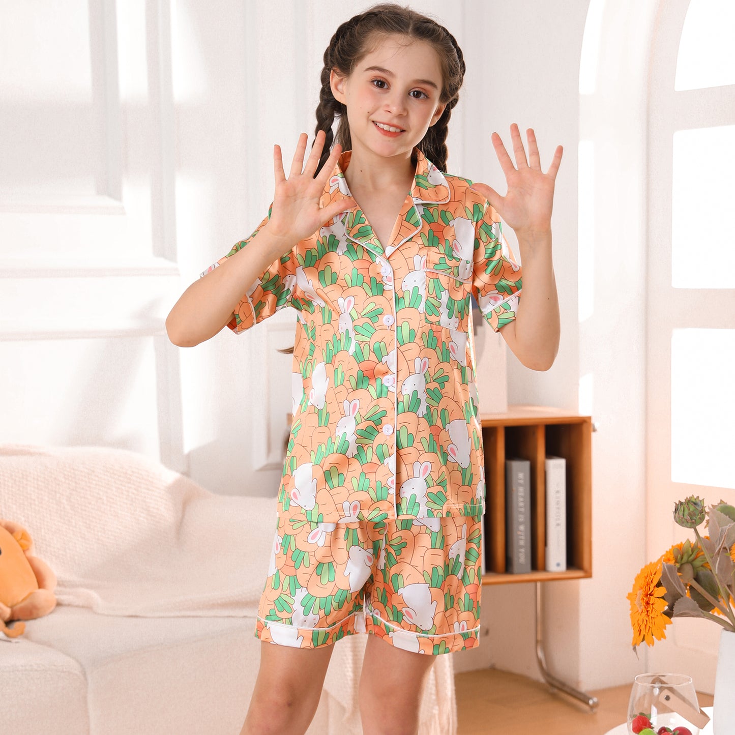 girls Silky Pajamas Set Short Top & Short pants -KJ448T-130