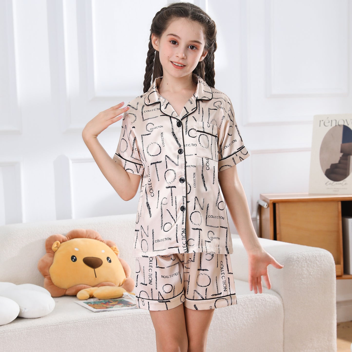 girls Silky Pajamas Set Short Top & Short pants -KJ432T-130