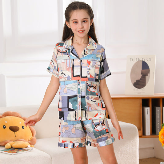 girls Silky Pajamas Set Short Top & Short pants -KJ433T-130