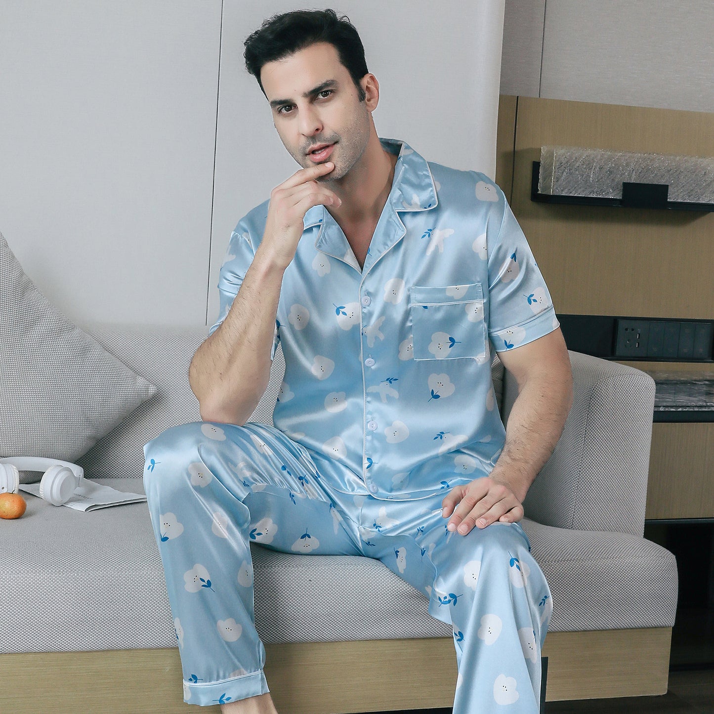 Mens Pajama Set 3 Pieces multicolor Loungewear-KJ6023-M