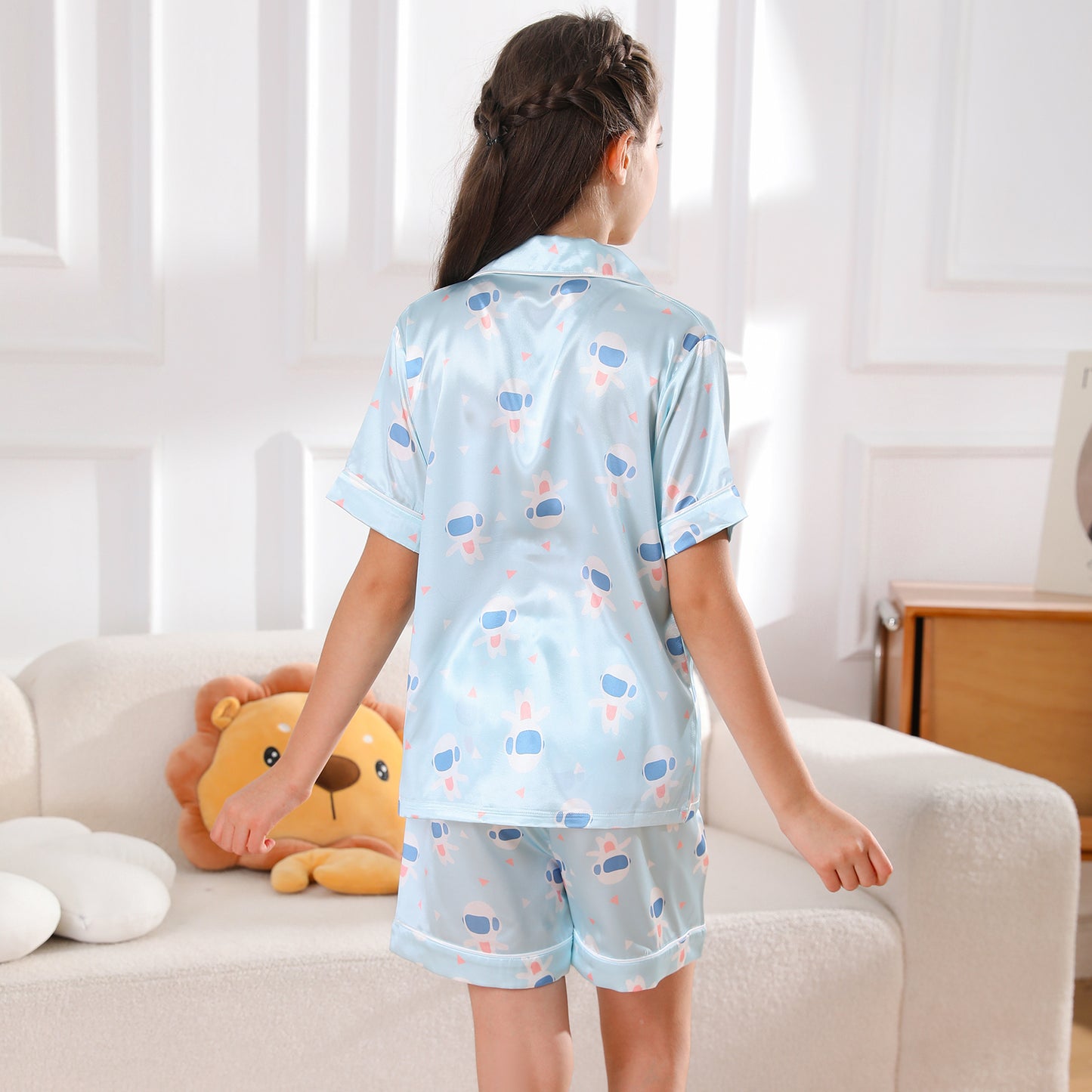 girls Silky Pajamas Set Short Top & Short pants -KJ434T-130