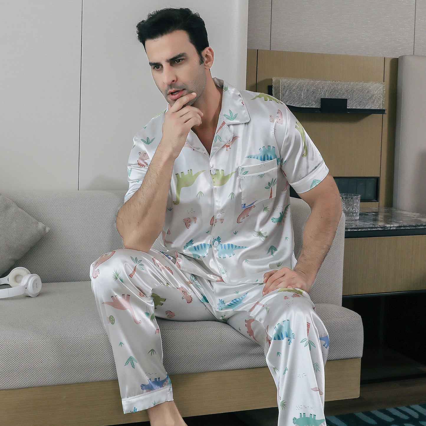 Mens Pajama Set 3 Pieces multicolor Loungewear-KJ6028-M