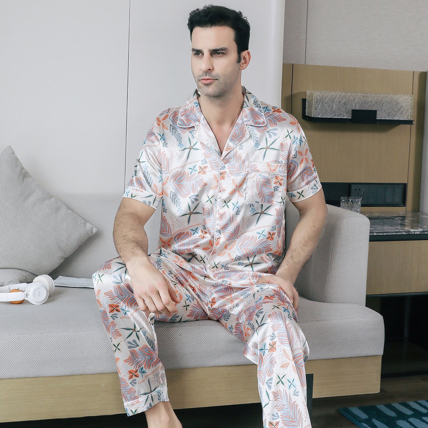 Mens Pajama Set 3 Pieces multicolor Loungewear-KJ6022-M