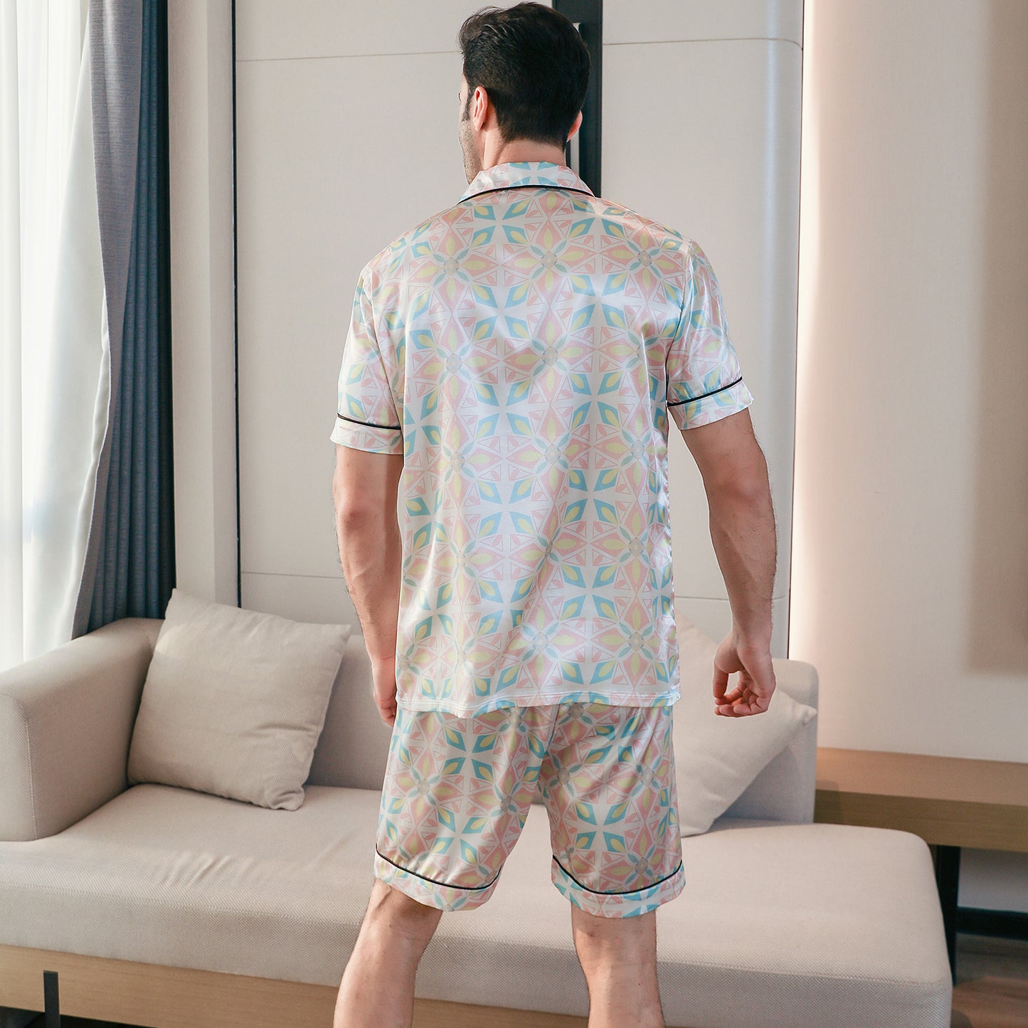 Men's Silk Pajama Set 3 Pieces Loungewear-KJ6050-M