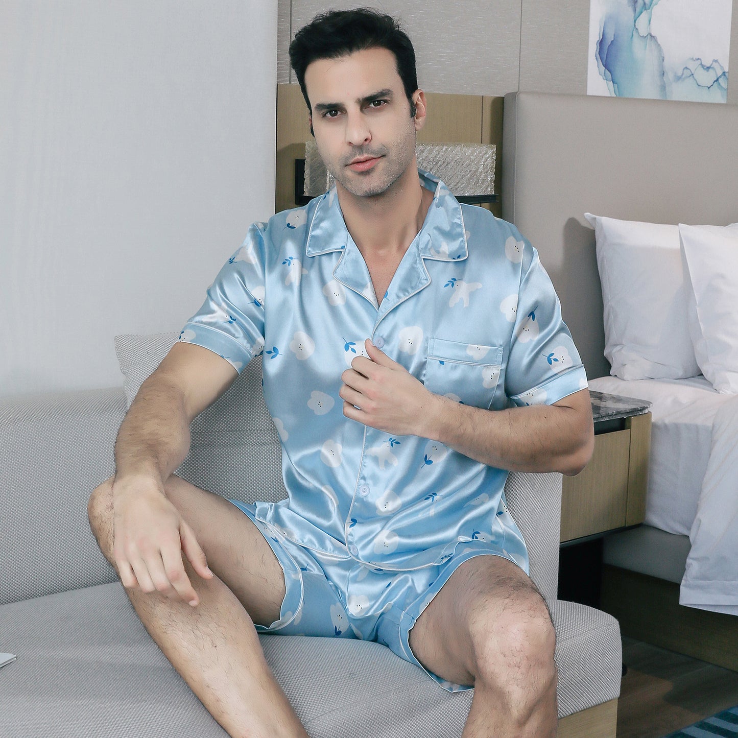 Mens Pajama Set 3 Pieces multicolor Loungewear-KJ6023-M