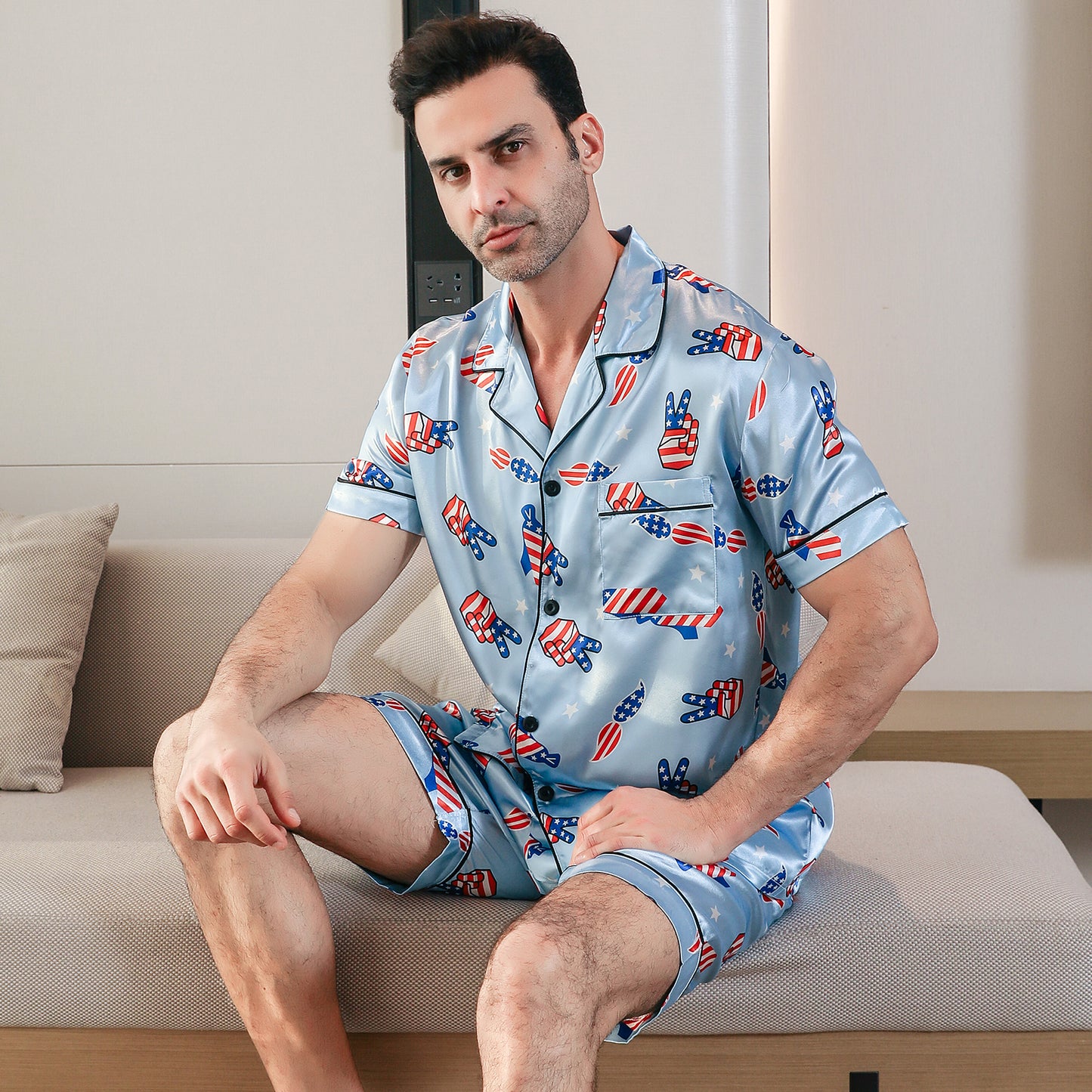 Men's Silk Pajama Set 3 Pieces Loungewear-KJ6048-M