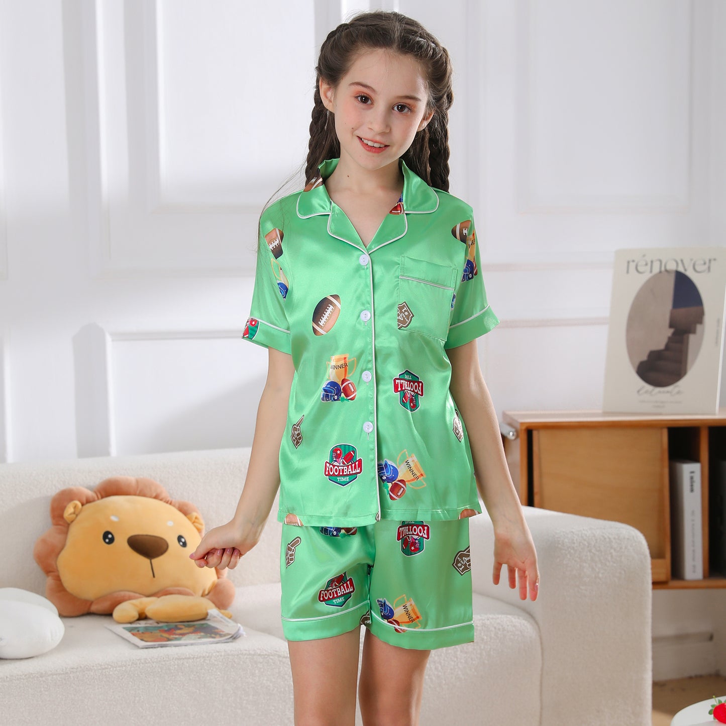 Girl's  Silk Pajama Set Short Top & Short pants  Loungewear-KJ429T-130