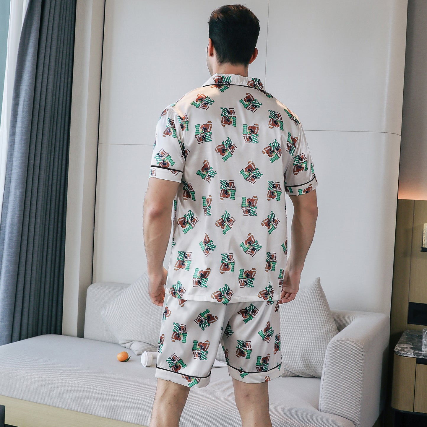 Mens Silky Pajamas Set Short Top & short pants Nightwear-KJ4008-M