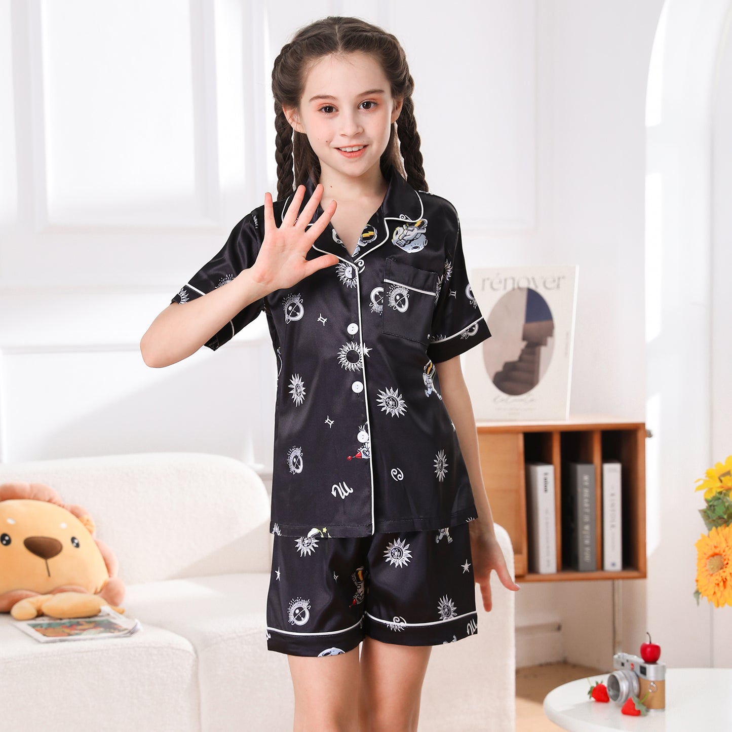 girls Silky Pajamas Set Short Top & Short pants -KJ419T-130