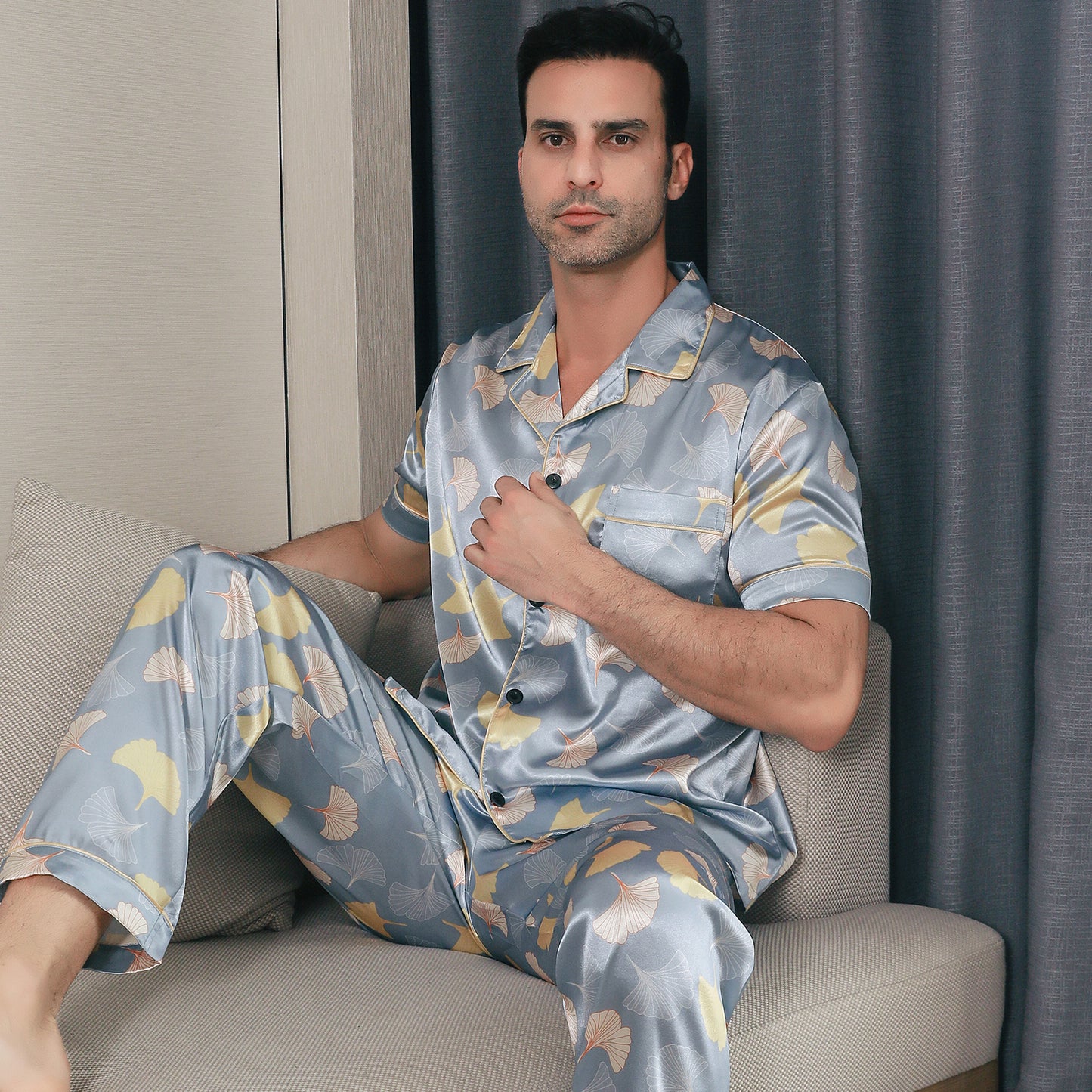 Mens Pajama Set 3 Pieces multicolor Loungewear-KJ6031-M