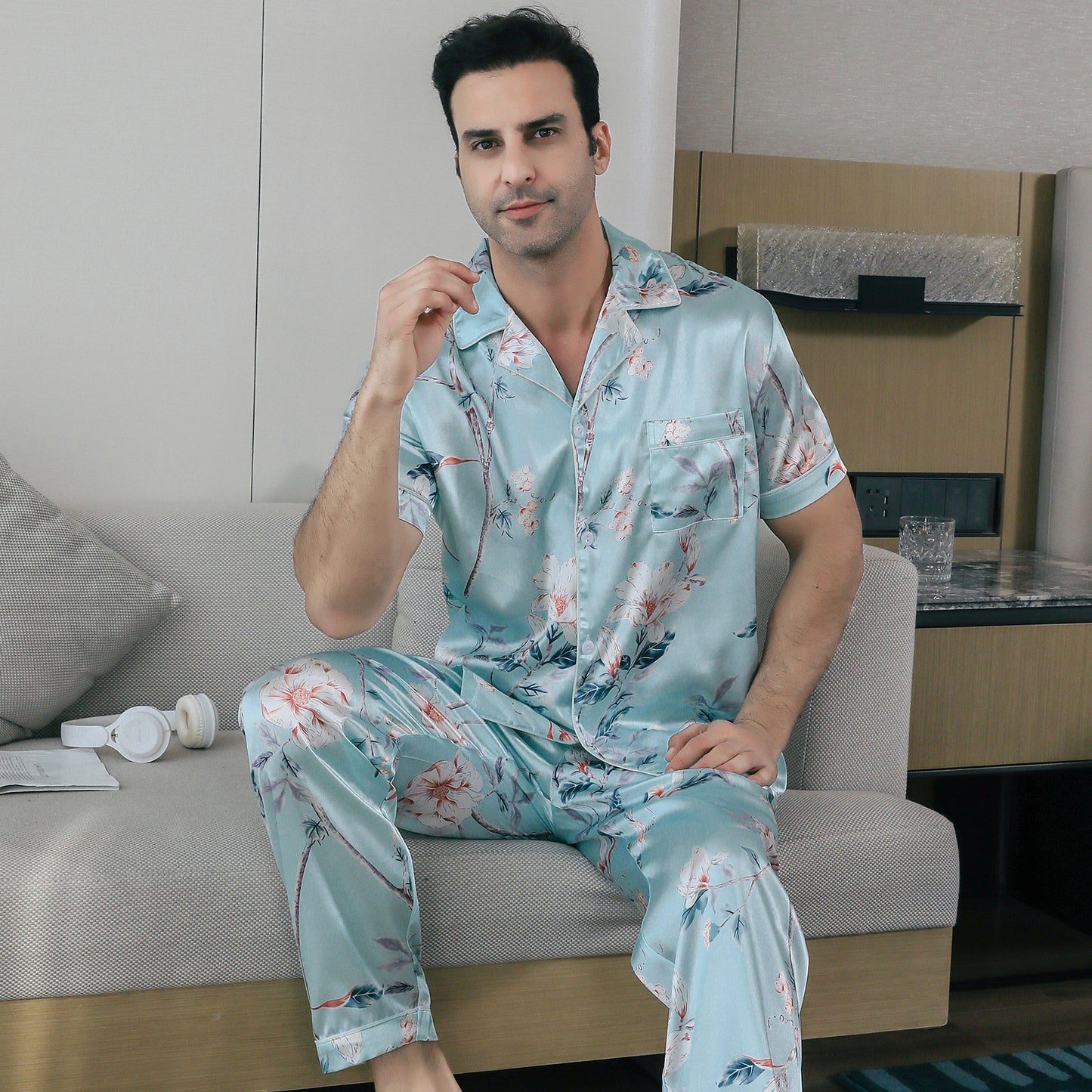 Mens Pajama Set 3 Pieces multicolor Loungewear-KJ6029-M