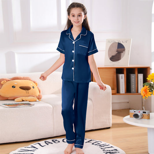 girls Silky Pajamas Set Short Top & long pants -KJ503T-130