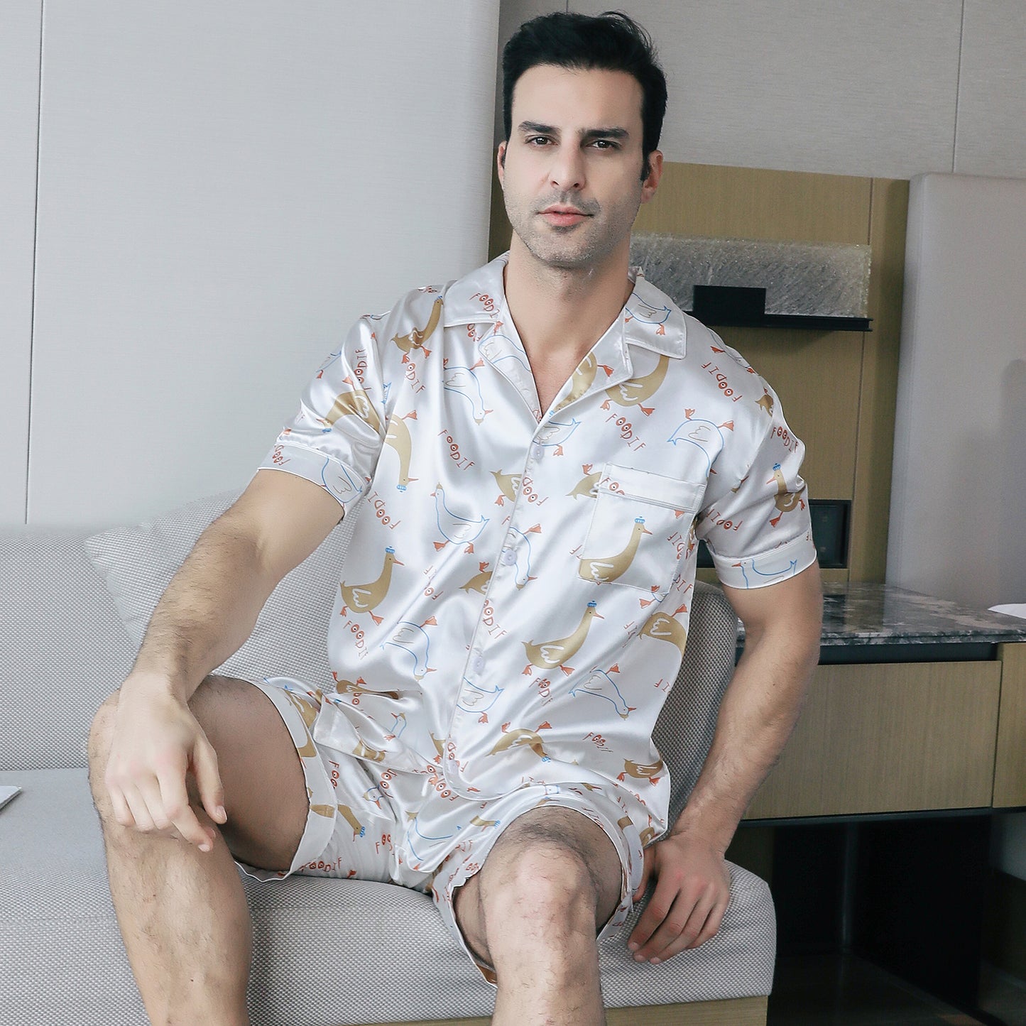 Men's Satin Pajama Set 3 Pieces Classic Sleepwear-KJ6016-M