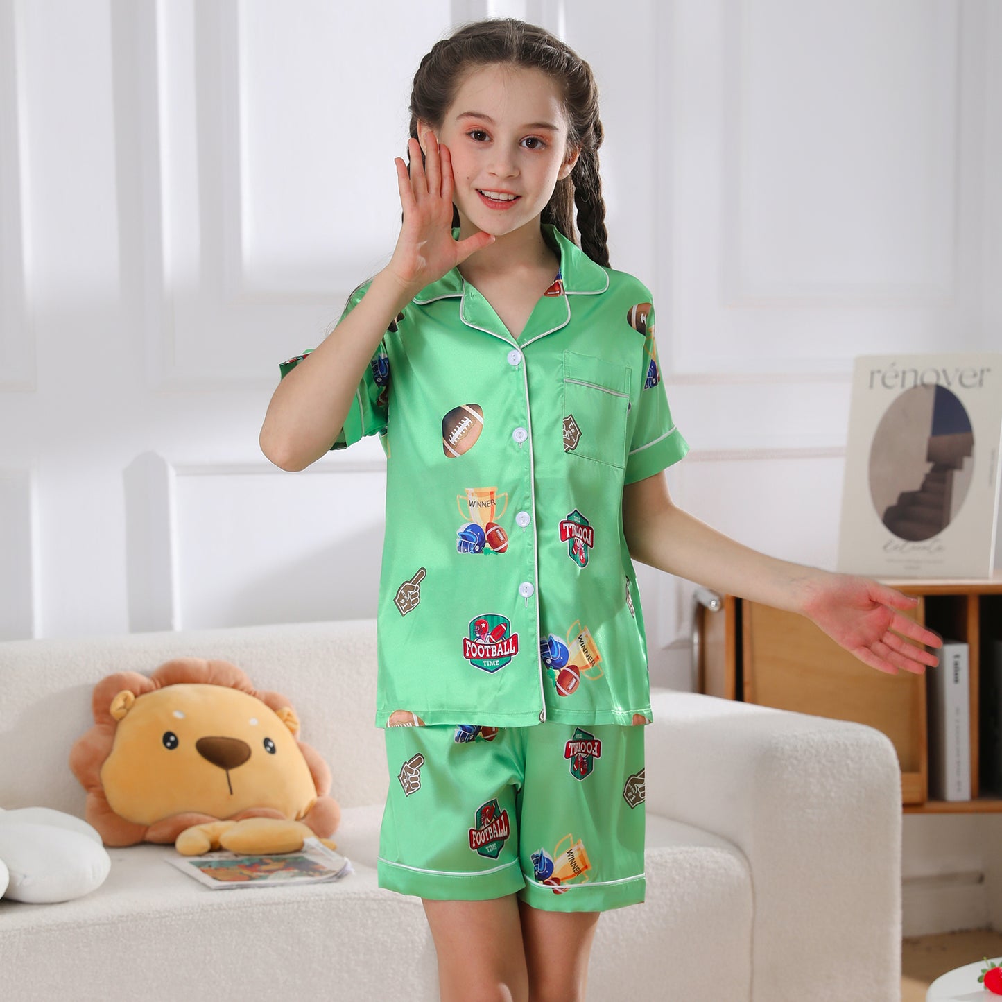 Girl's  Silk Pajama Set Short Top & Short pants  Loungewear-KJ429T-130