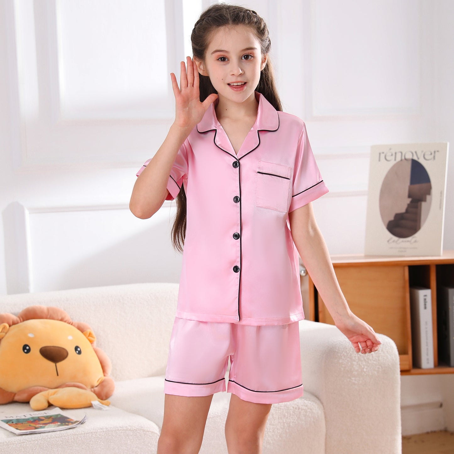 girls Silky Pajamas Set Short Top & Short pants -KJ402T-130