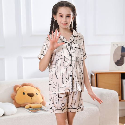 girls Silky Pajamas Set Short Top & Short pants -KJ431T-130