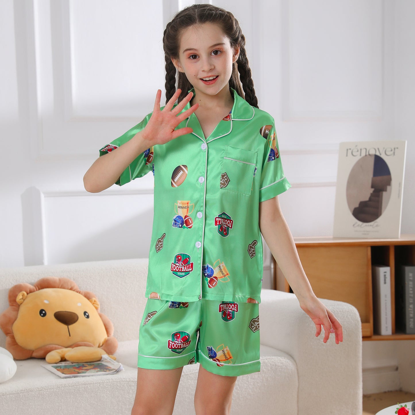 Girl's  Silk Pajama Set Short Top & Short pants  Loungewear-KJ429T-130