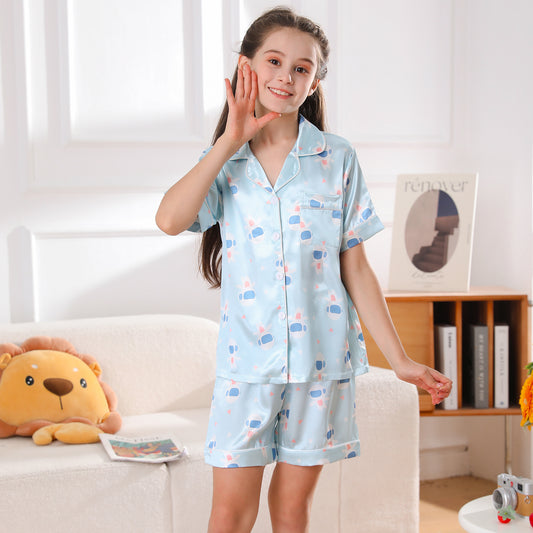 girls Silky Pajamas Set Short Top & Short pants -KJ434T-130