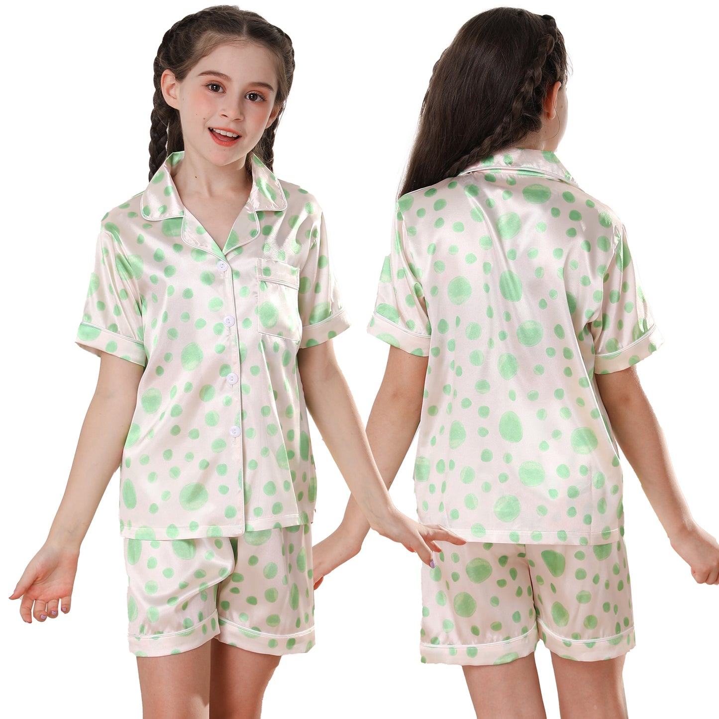 Girl's  Satin Pajama Set Short Top Classic Sleepwear with Short pants-KJ453T-130